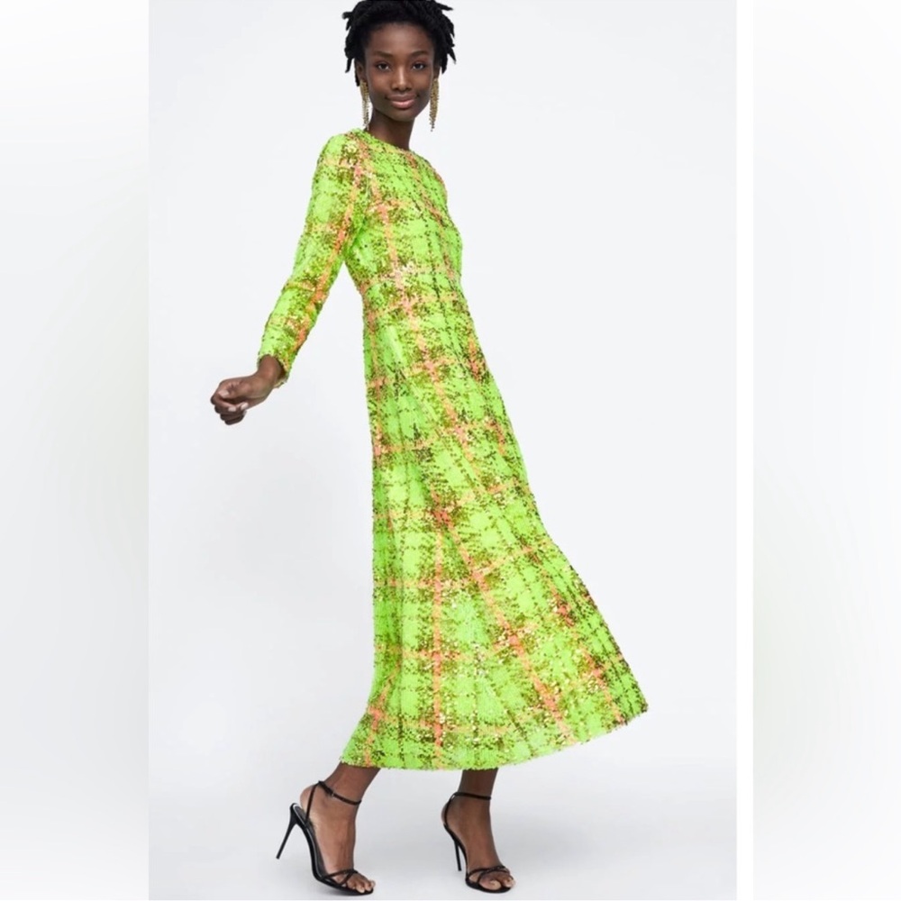 Zara Limited Edition Sequin Plaid Maxi Dress